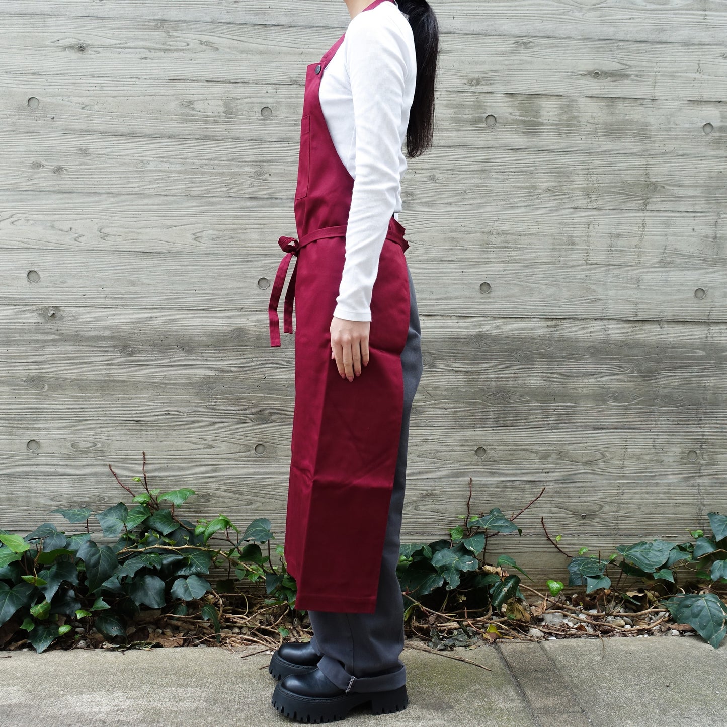 El transwaal／エル・トランスバル エプロン プレーン Long 【バーガンディー】